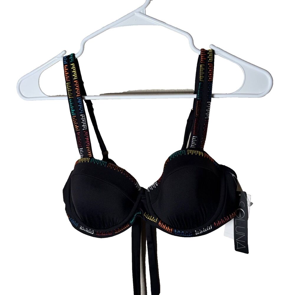Soluna Swim Top Women's Medium Black Colorful Embroidered Wired Bathing